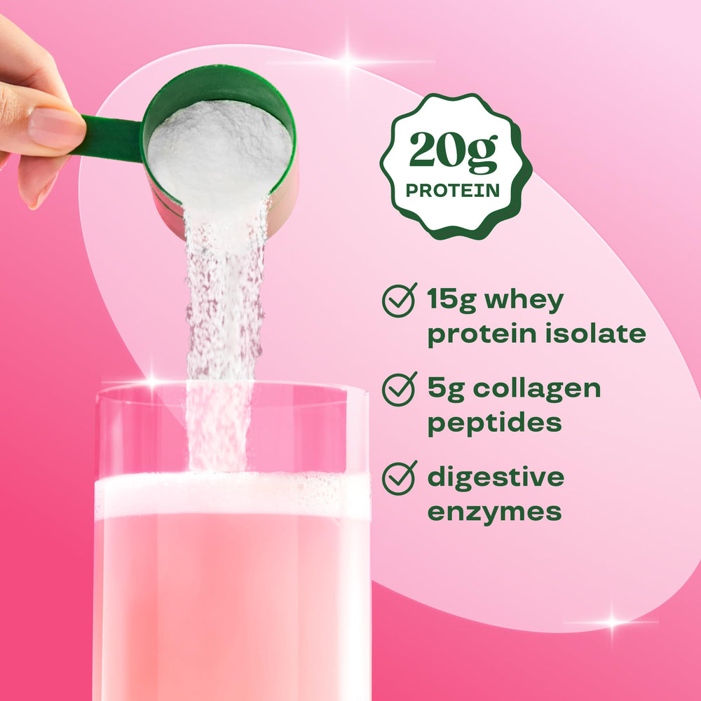 Detalle de la etiqueta Bloom Nutrition con información de proteínas y colágeno