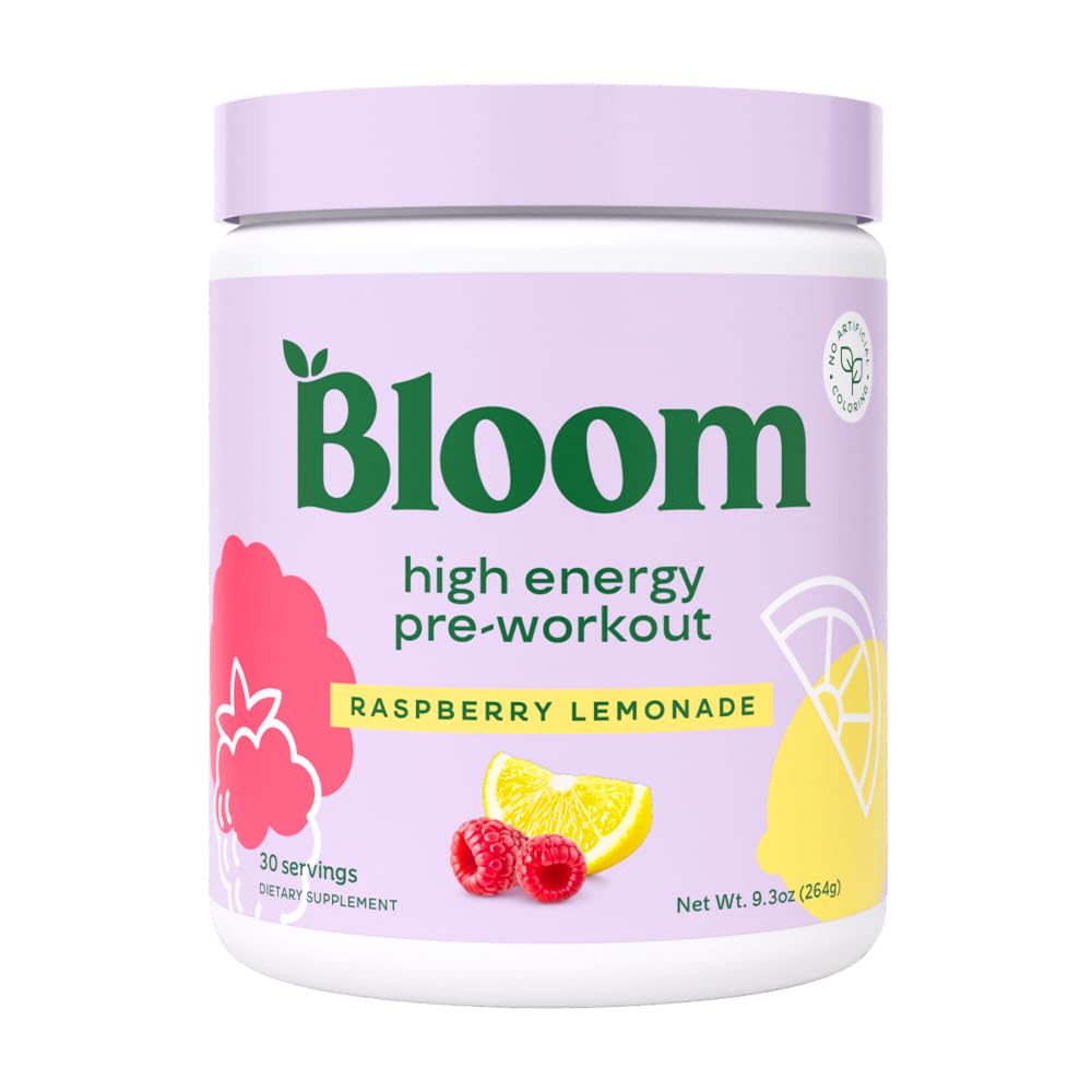 Bloom Nutrition envase frontal Raspberry Lemonade mostrando etiqueta y beneficio energético