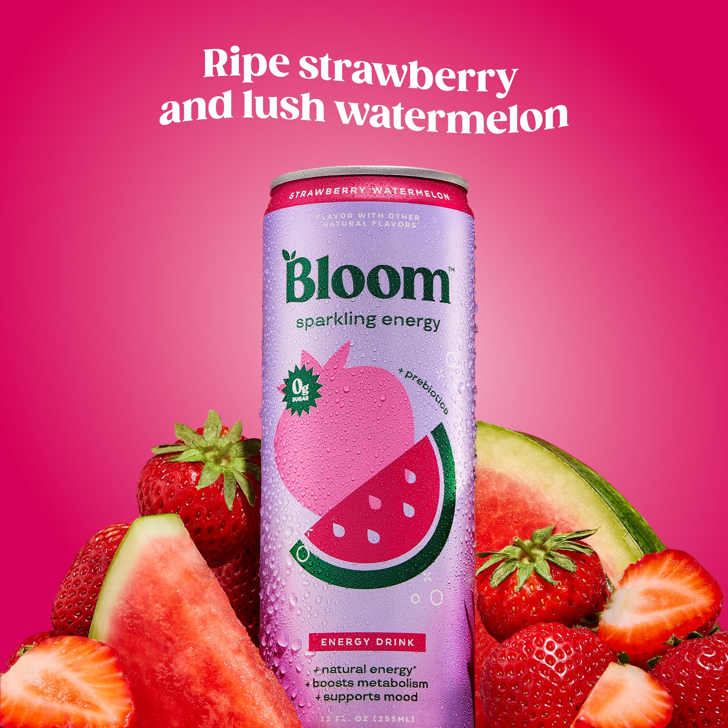 Bloom Nutrition primer plano de la textura de la lata y brillo efervescente