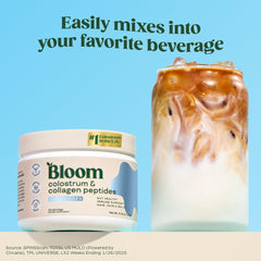 Bloom Nutrition textura del polvo en cuchara, fácil de mezclar beneficio práctico