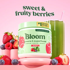 Bloom Nutrition polvo en primer plano con textura fina y aspecto apetecible