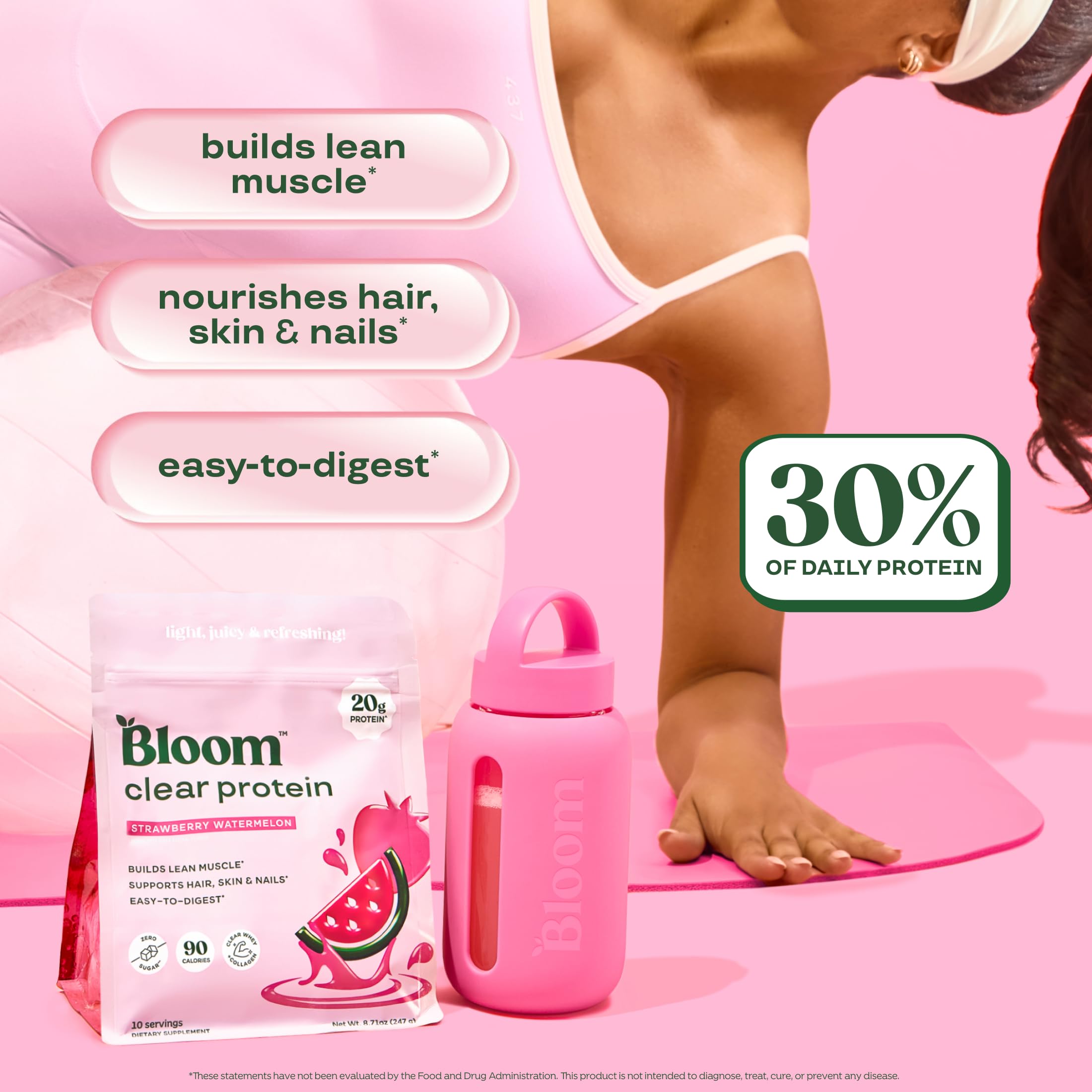 Vaso con bebida Bloom Nutrition Fresa Sandía listo para beber tras el entrenamiento