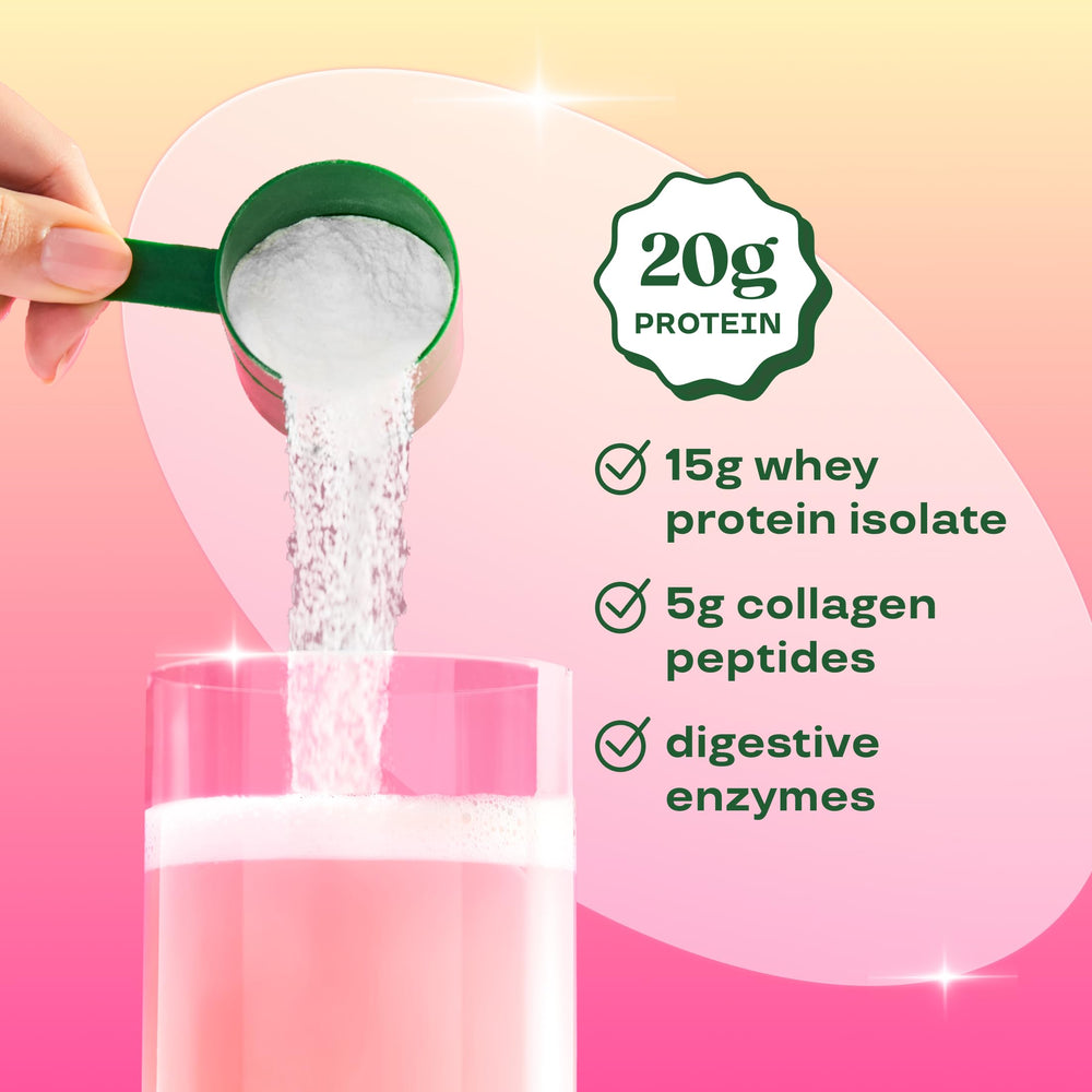 Bloom Nutrition cucharada con polvo mostrando la cantidad por porción y conveniencia