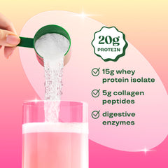 Bloom Nutrition cucharada con polvo mostrando la cantidad por porción y conveniencia