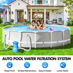 BluClear installed on inflatable above-ground pool demonstrating quick hookup
