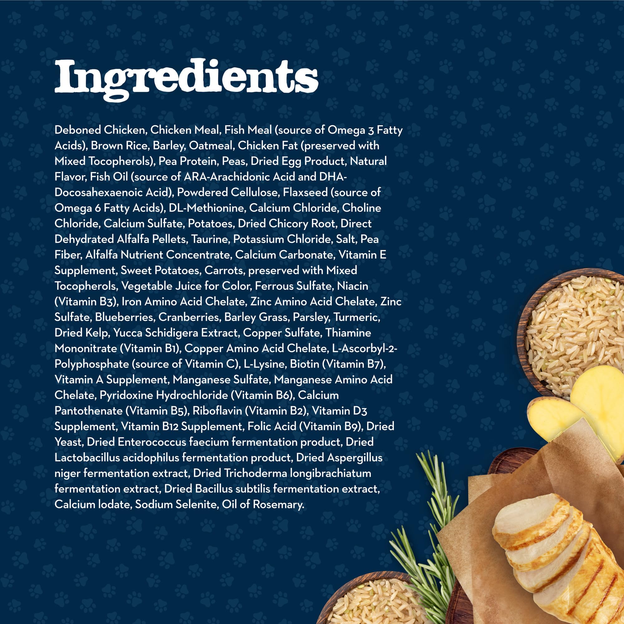 Blue Buffalo ingredient panel highlighting real chicken first