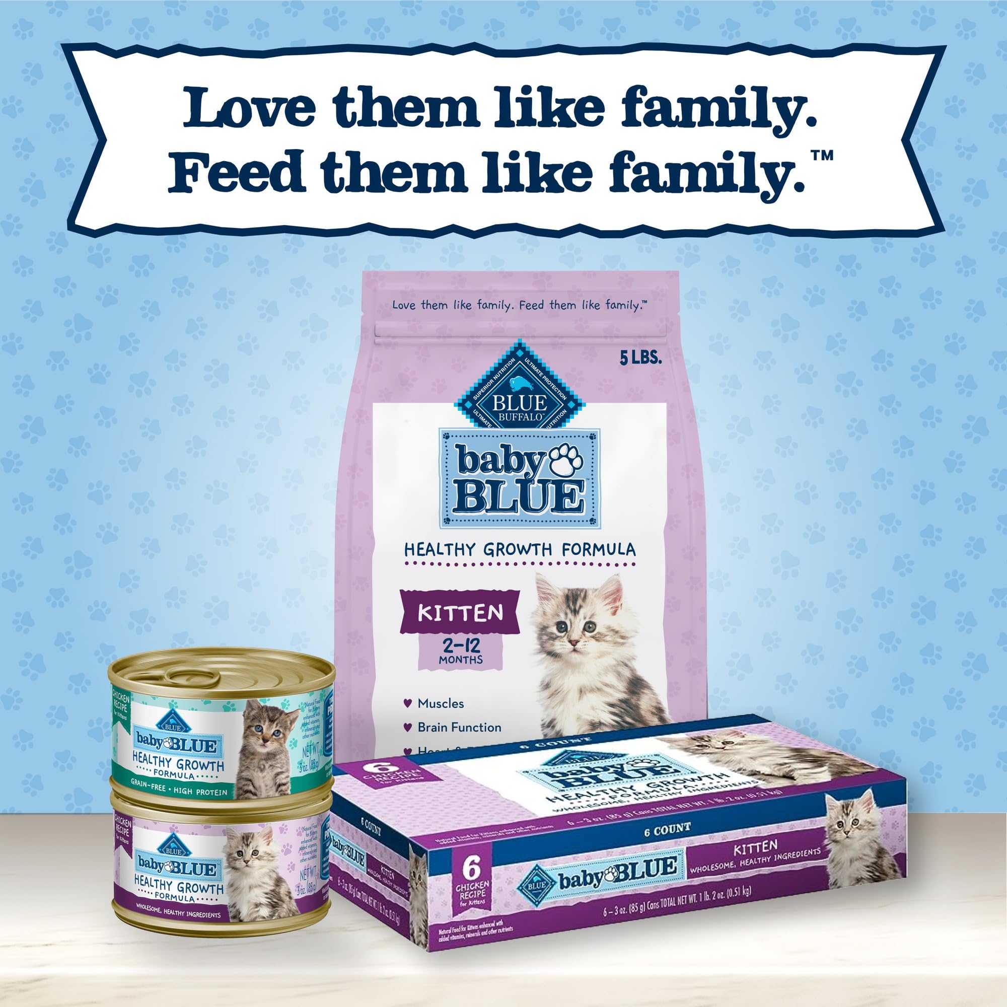 Blue Buffalo bag on kitchen counter in a home feeding scene
