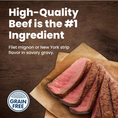 Blue Buffalo taza abierta con salsa y carne real lista para servir