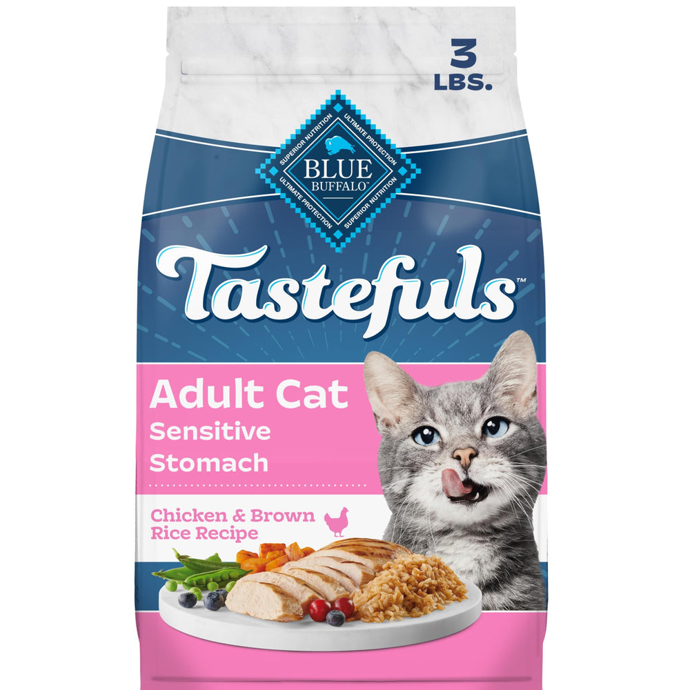 Blue Buffalo frente del empaque mostrando receta y beneficios digestivos