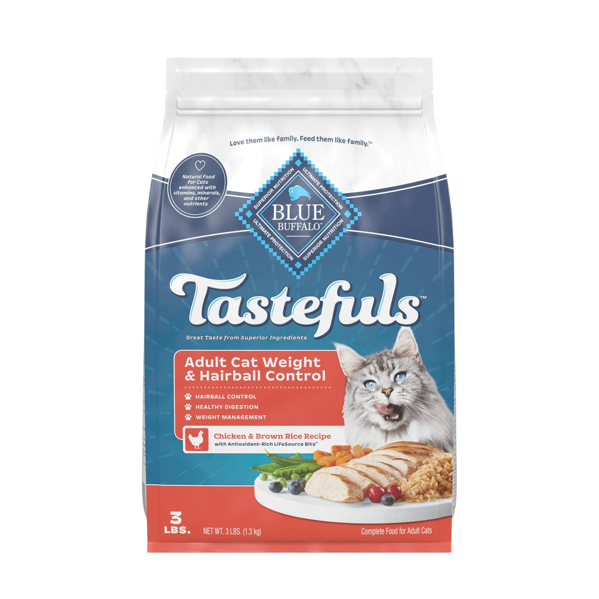 Blue Buffalo paquete frontal de 3 lb con pollo real y control de peso