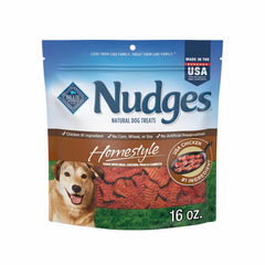Blue Buffalo paquete frontal de Nudges Chicken & Bacon mostrando tamaño y diseño