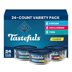 Blue Buffalo pack frontal mostrando 24 latas, conveniencia y variedad