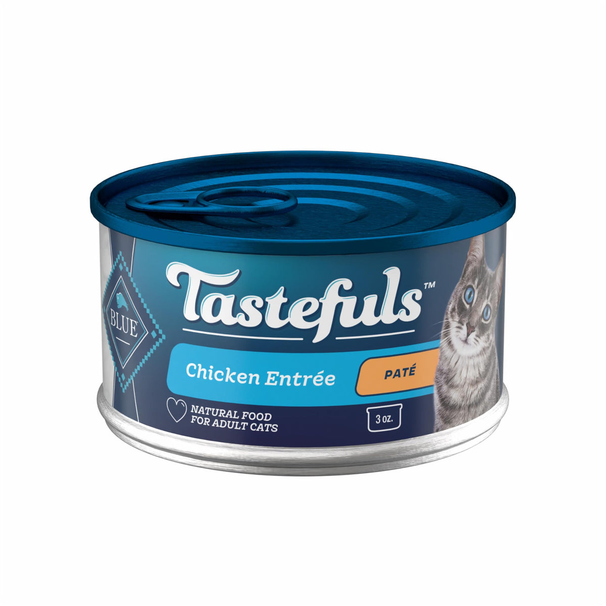Blue Buffalo lata frontal mostrando paté y beneficios nutricionales
