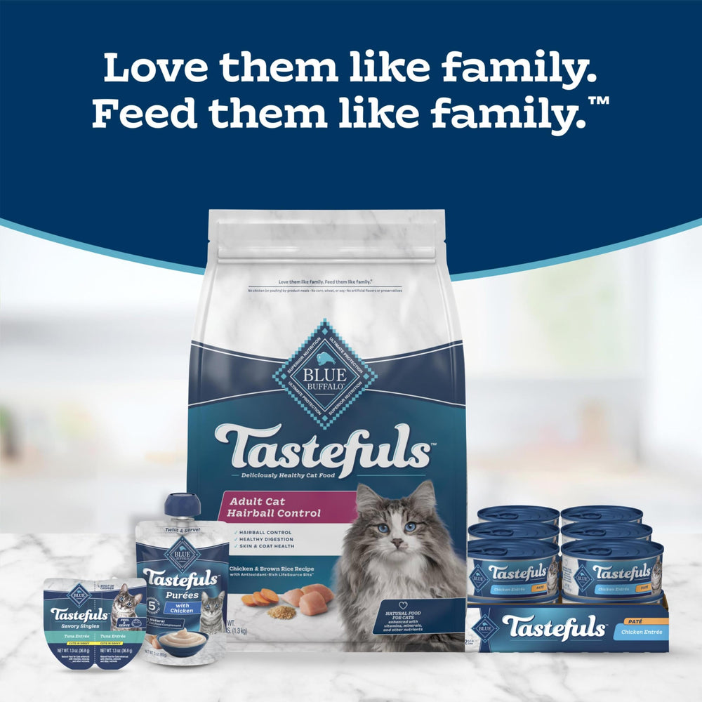 Blue Buffalo gato con pelaje brillante tras alimentación constante