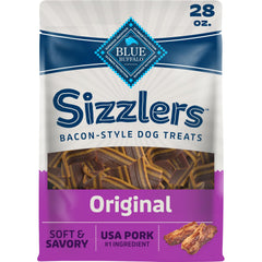 Blue Buffalo empaque frontal de Sizzlers 28 oz mostrando información clave y beneficio natural