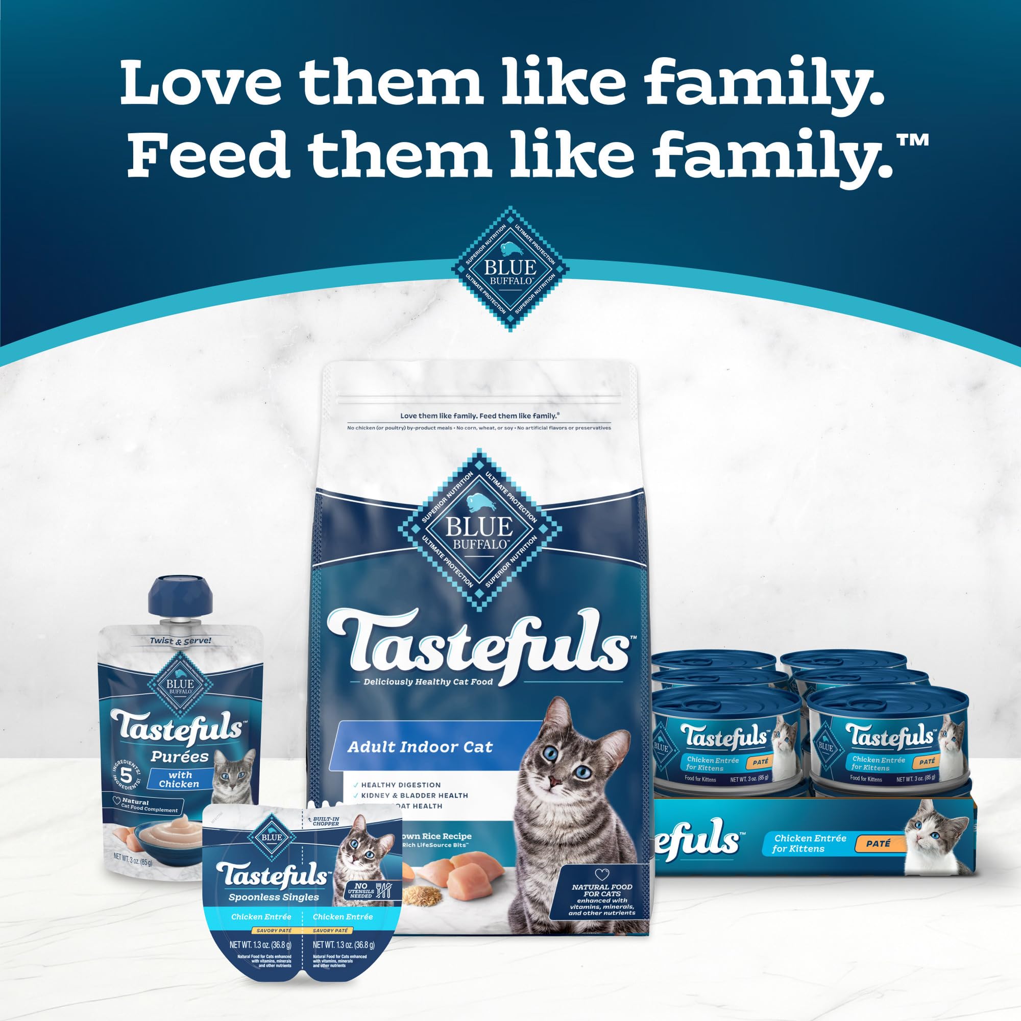 Blue Buffalo ingredientes: camote y arroz integral visibles y puros