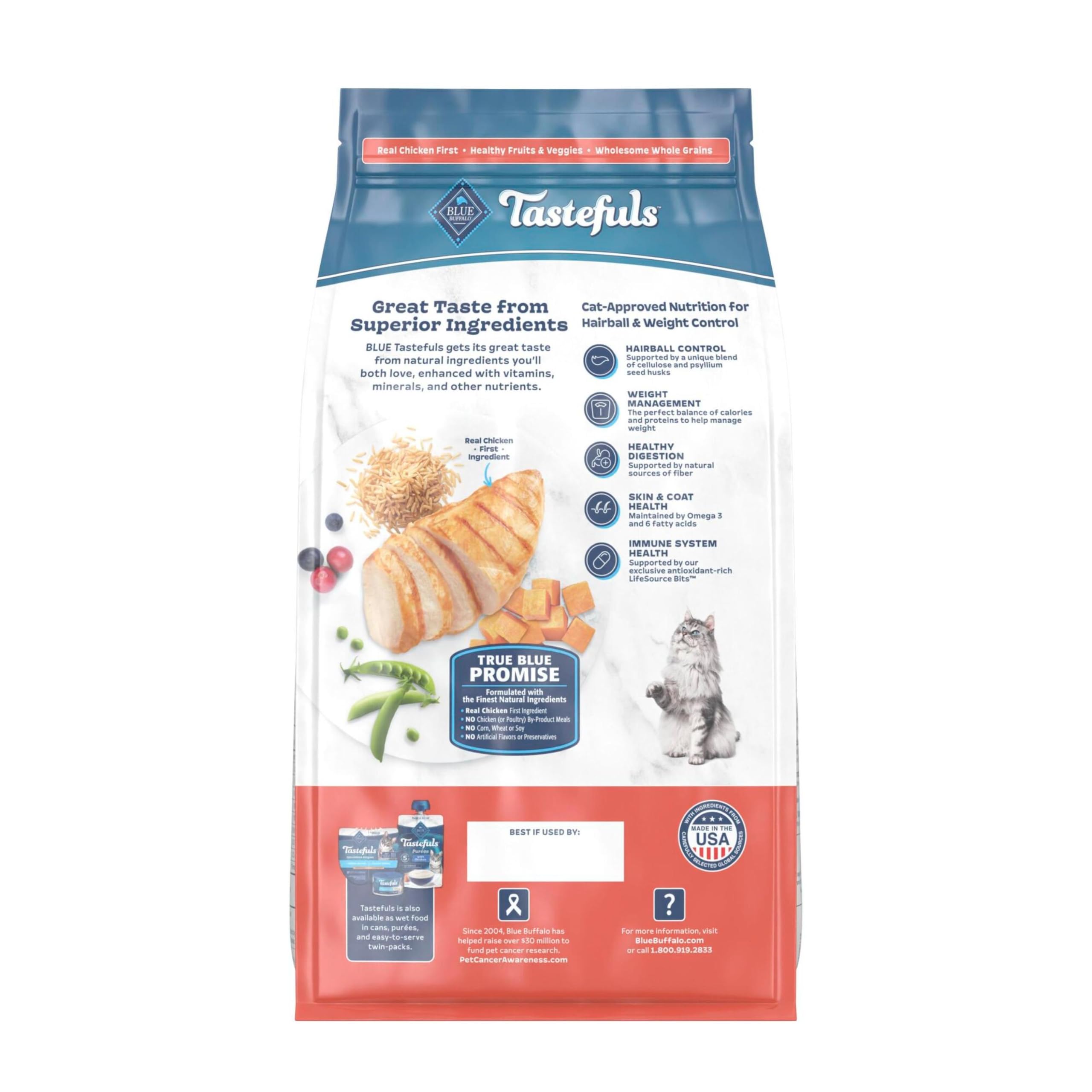Blue Buffalo primer plano de la textura del kibble, apetitoso y nutritivo