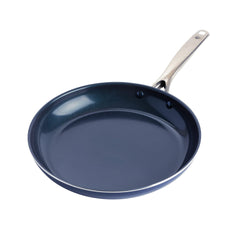 Blue Diamond sartén 12" frontal en color azul mostrando acabado brillante y antiadherente