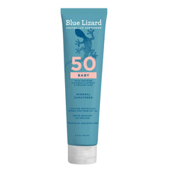 Blue Lizard tubo frontal mostrando SPF 50+ y diseño, protección visible