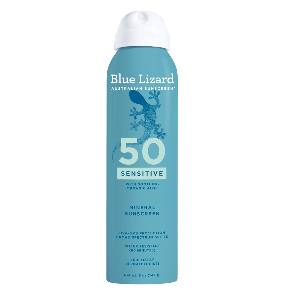 Blue Lizard spray frontal mostrando etiqueta y tamaño, protección clara