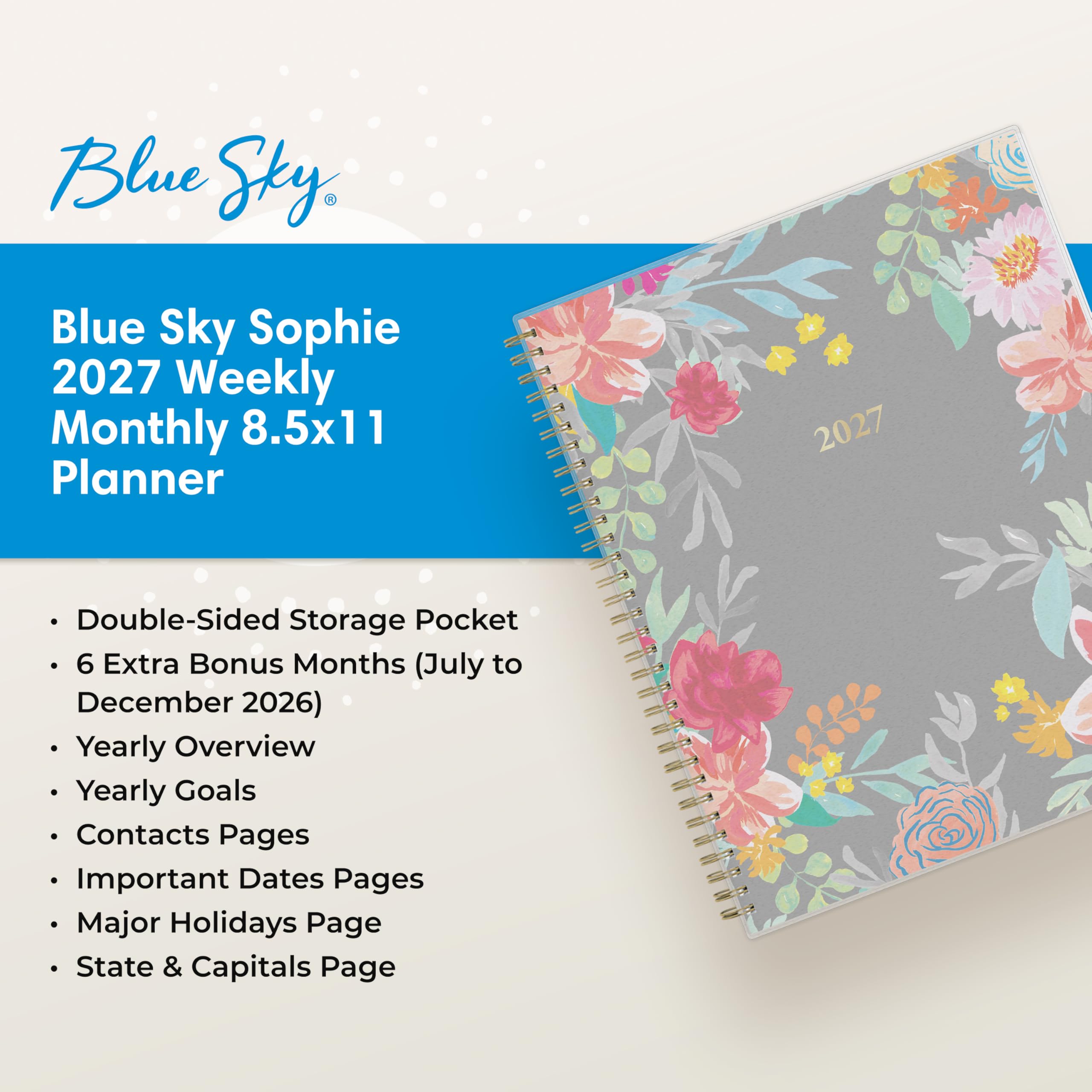 Blue Sky agenda sobre escritorio mostrando uso cotidiano organizado