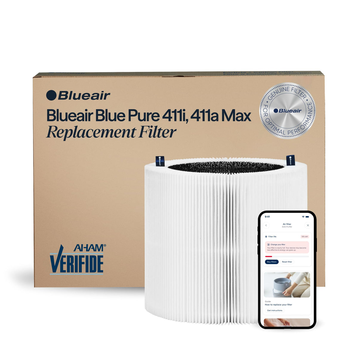 BLUEAIR filtro F4MAX frontal mostrando ajuste preciso y protección