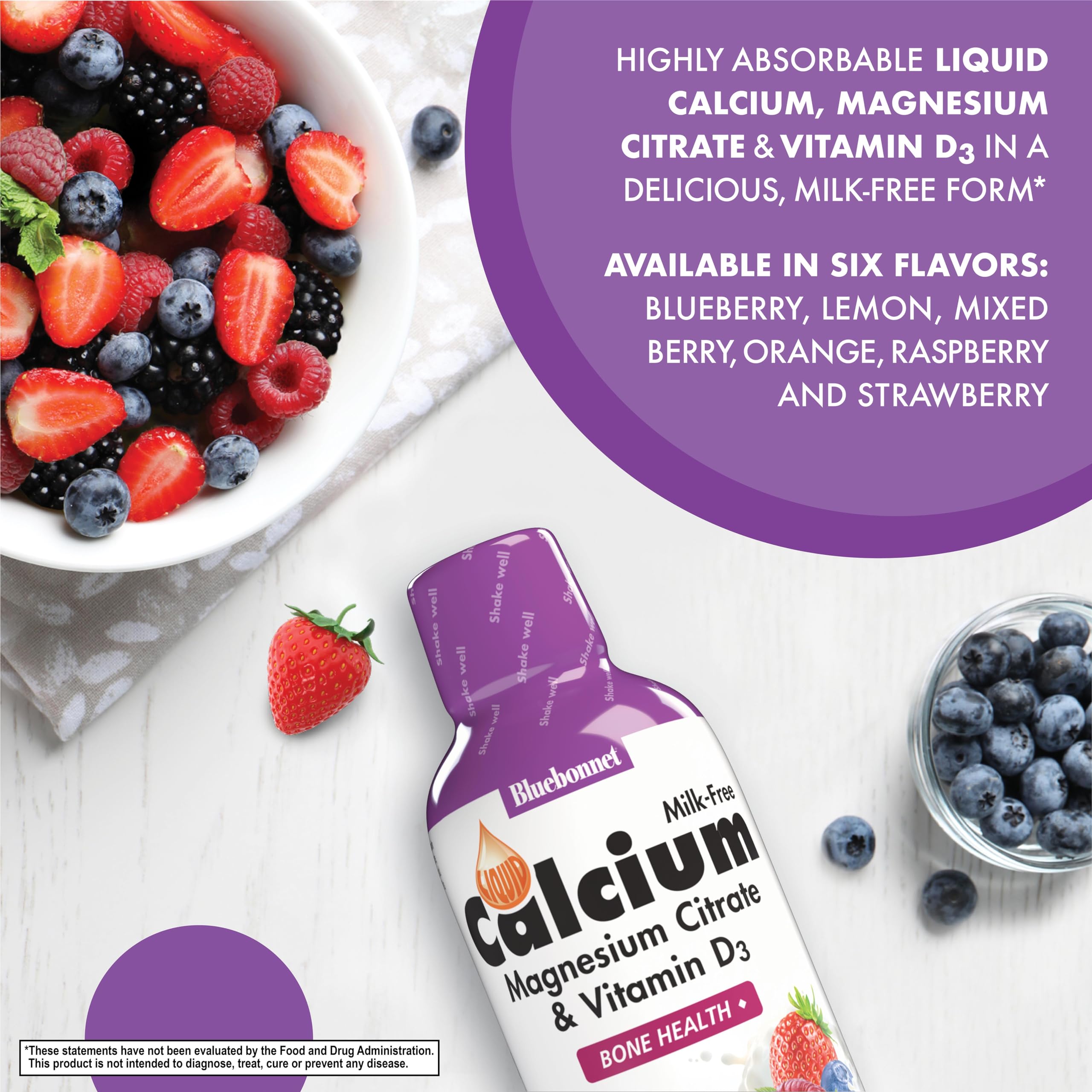 BlueBonnet etiqueta con lista de calcio citrato magnesio y vitamina D3