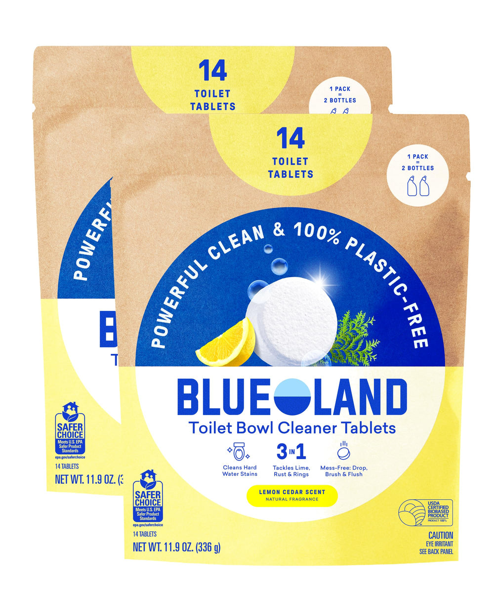 BLUELAND empaque frontal limón cedro mostrando diseño ecológico y beneficio sin plástico