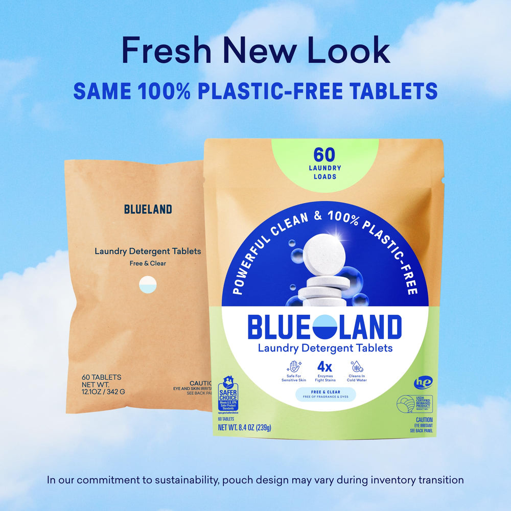 BLUELAND empaque reciclable y sin plástico enfatizando ahorro de residuos