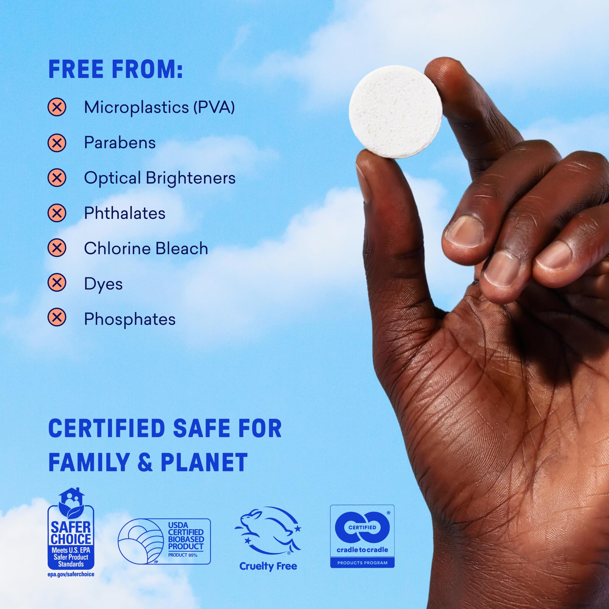 BLUELAND etiqueta con certificaciones EPA Safer Choice y B Corp visibles