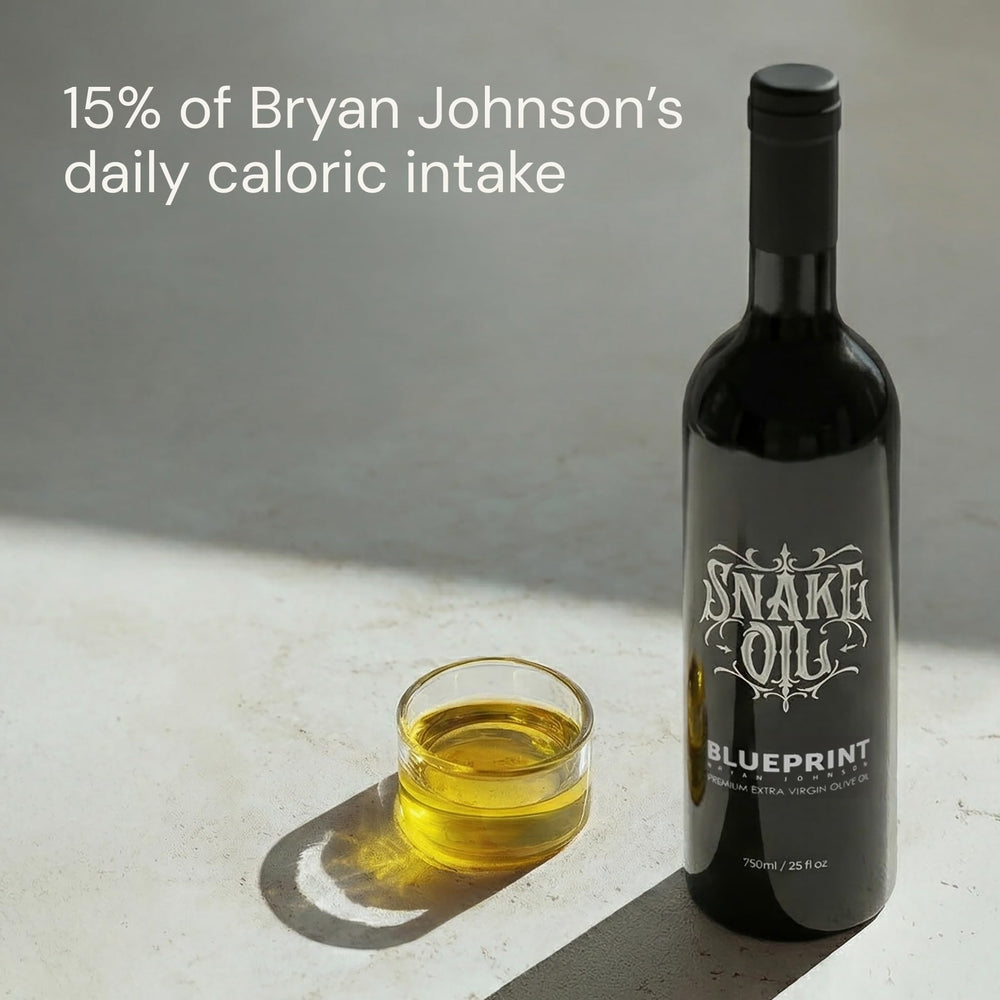 Blueprint Bryan Johnson aceite aliñando una ensalada, sabor intenso