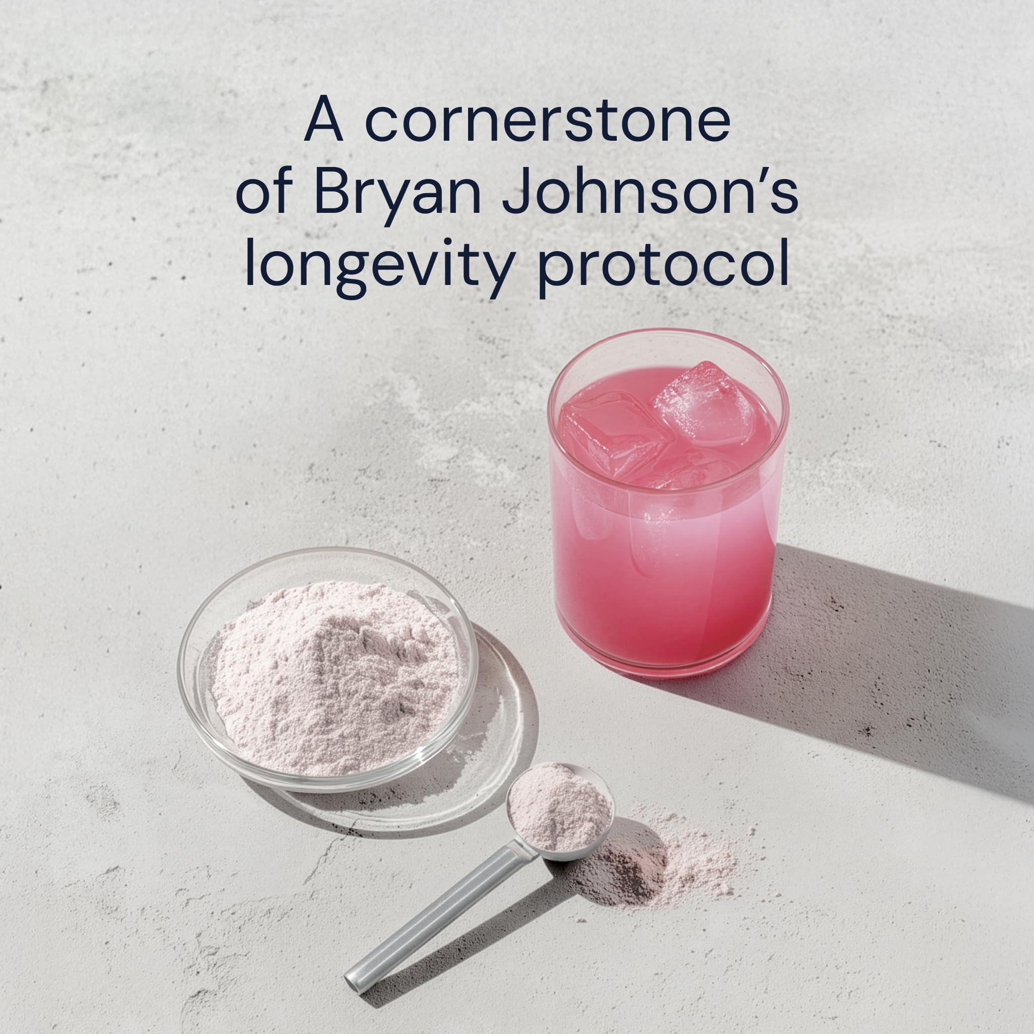 Blueprint Bryan Johnson close-up de la lista de ingredientes destacando limpieza y pruebas