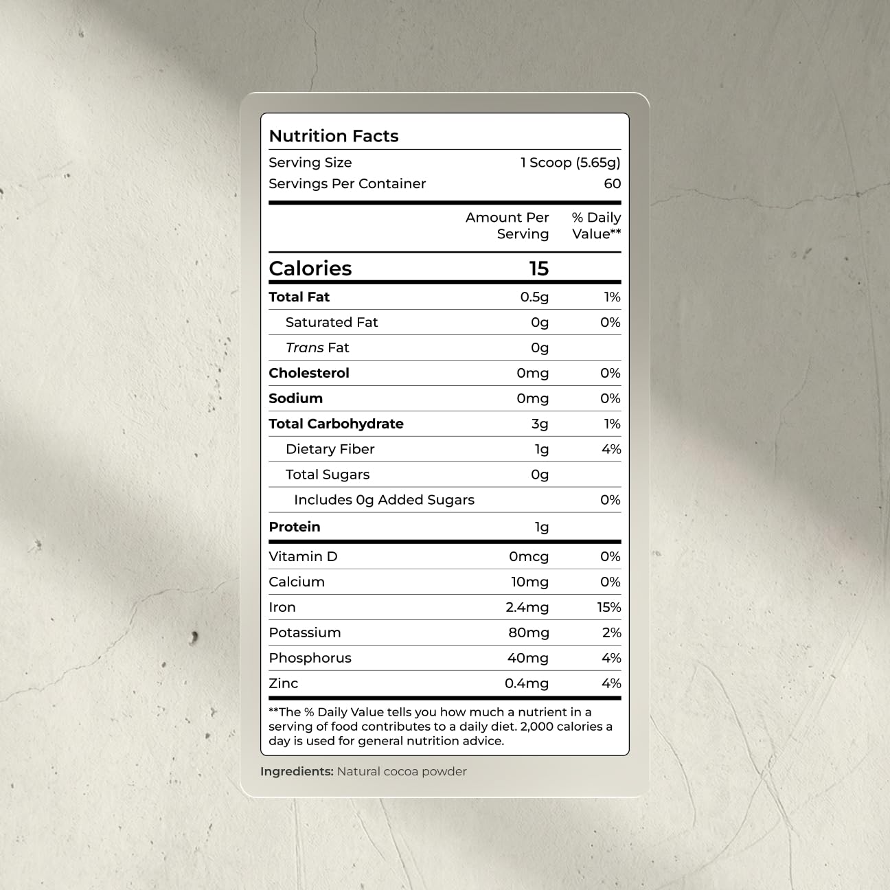 Blueprint Bryan Johnson textura del polvo de cacao, ideal para recetas más limpias