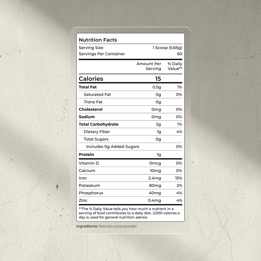 Blueprint Bryan Johnson textura del polvo de cacao, ideal para recetas más limpias