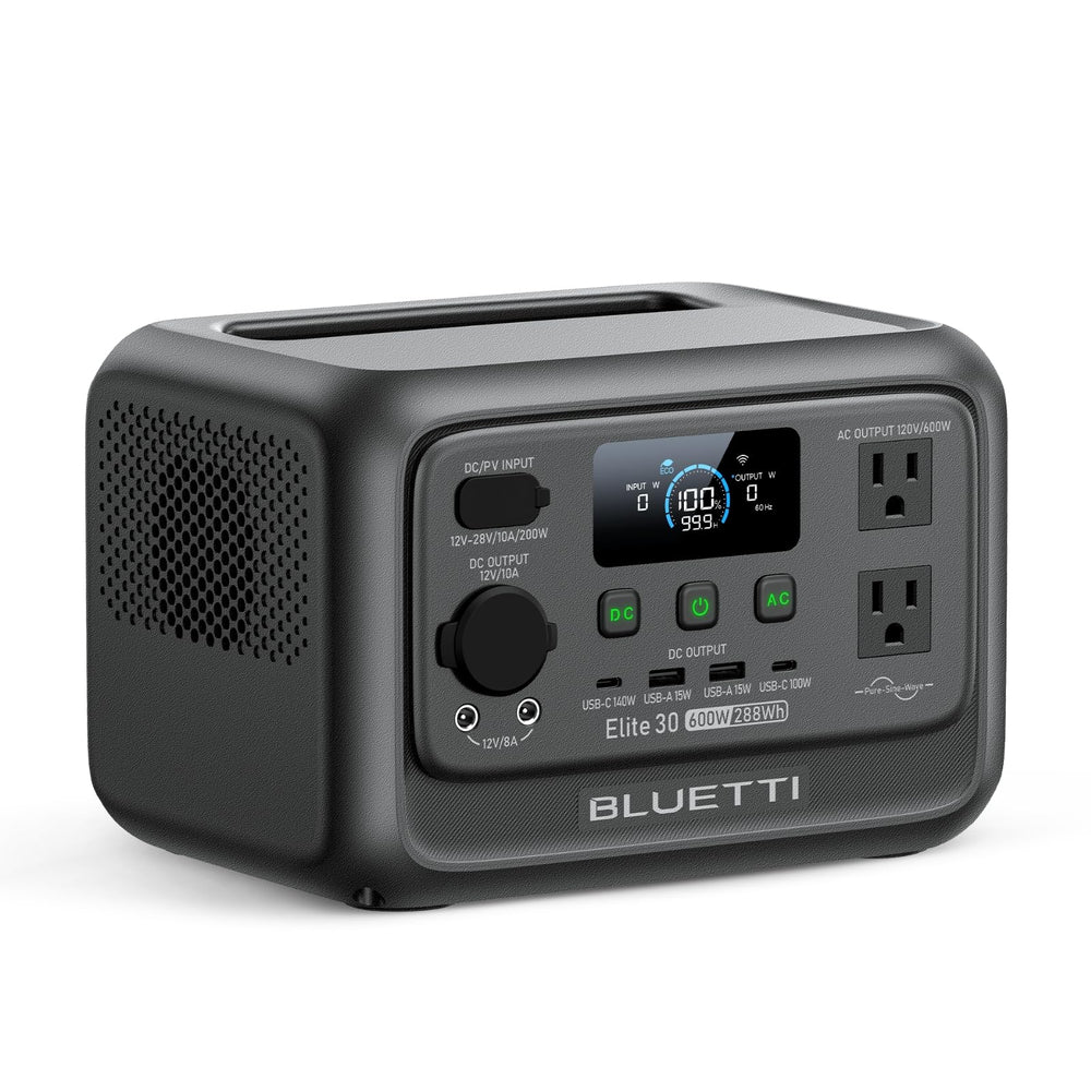 BLUETTI Elite 30 V2 front view showing compact design and easy portability benefit