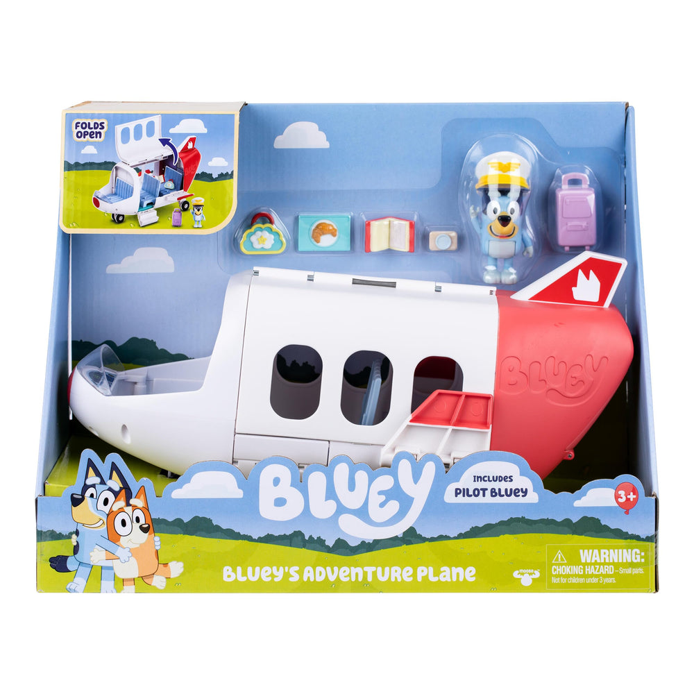 Bluey avión cabina abierta con asientos y bandeja plegable para juegos