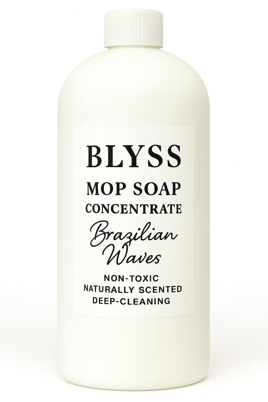 Blyss botella frontal mostrando diseño y etiqueta, limpieza efectiva