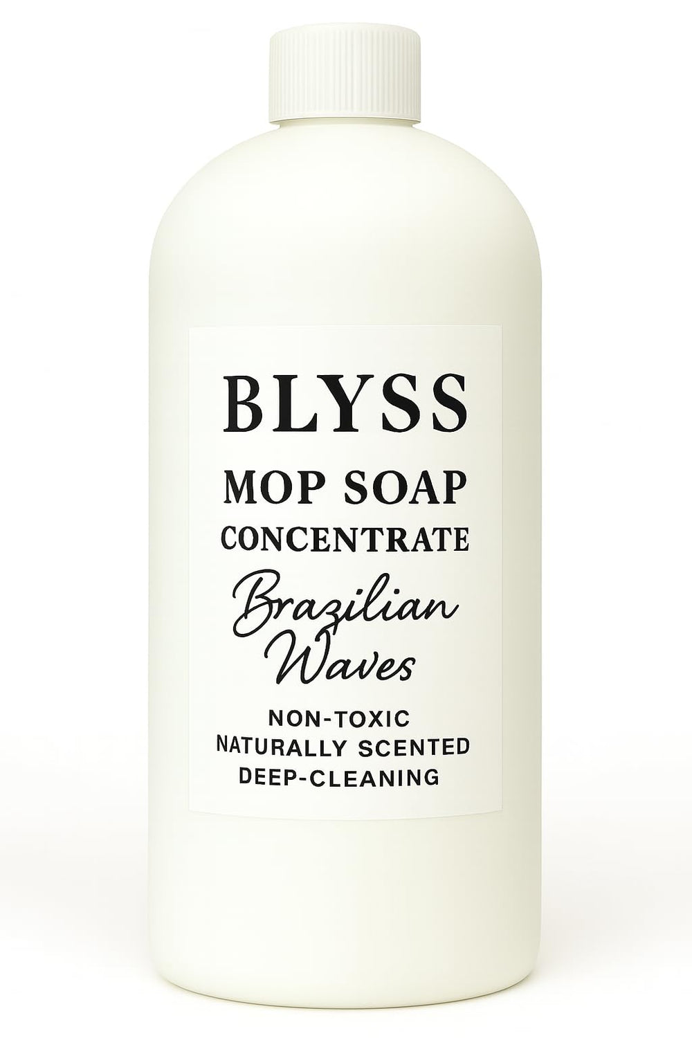 Blyss botella frontal mostrando diseño y etiqueta, limpieza efectiva