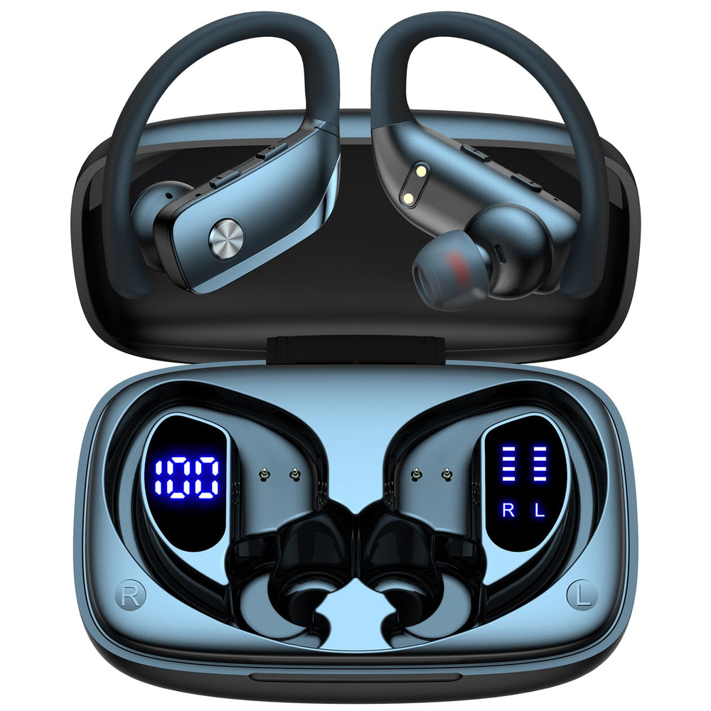 bmani auriculares frontal con estuche LED mostrando batería restante