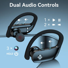 bmani auriculares en uso corriendo con sujeción estable y sudor resistente