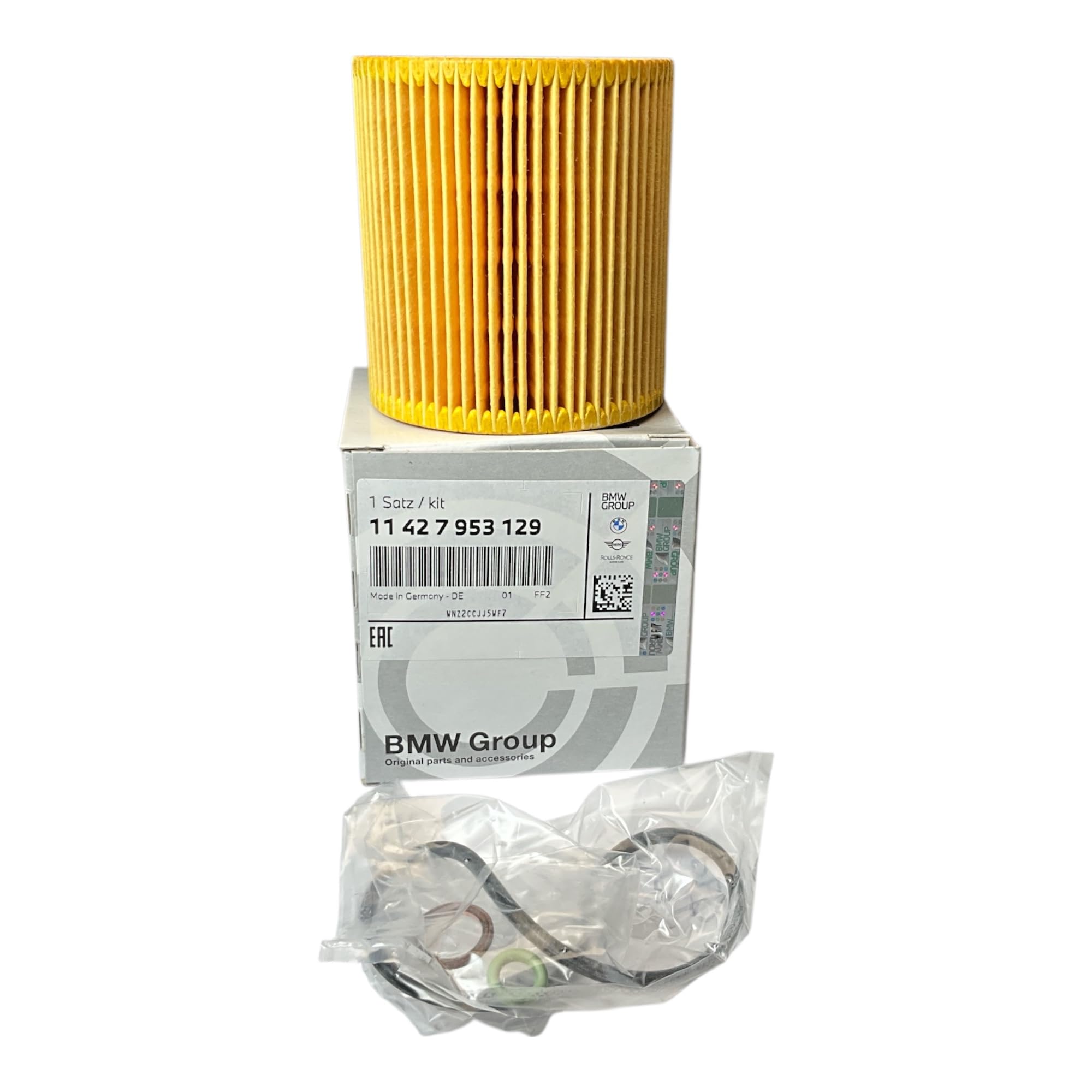 BMW filtro de aceite frontal del paquete mostrando ajuste OEM y confianza