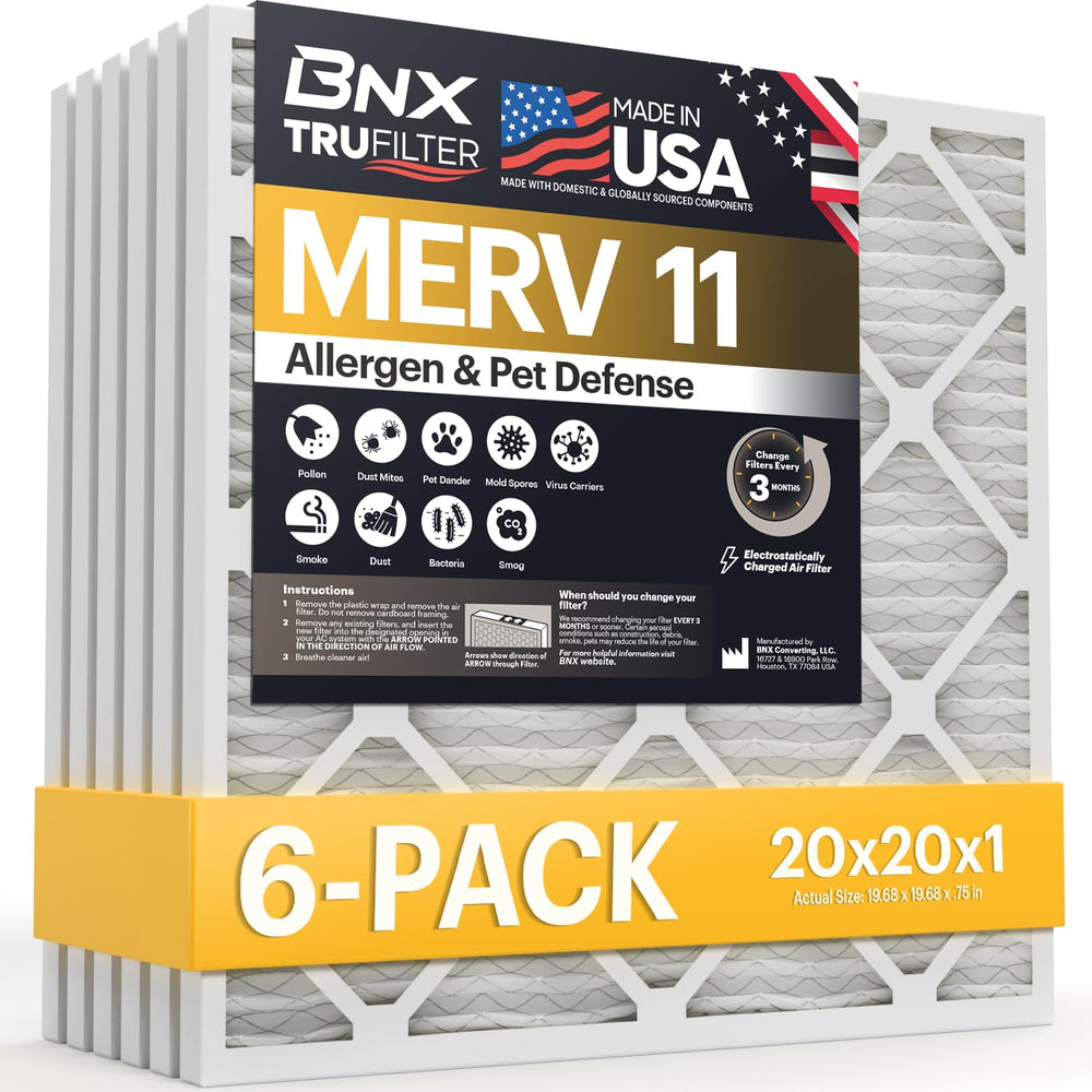 BNX TruFilter frente del empaque mostrando el paquete de seis y beneficios
