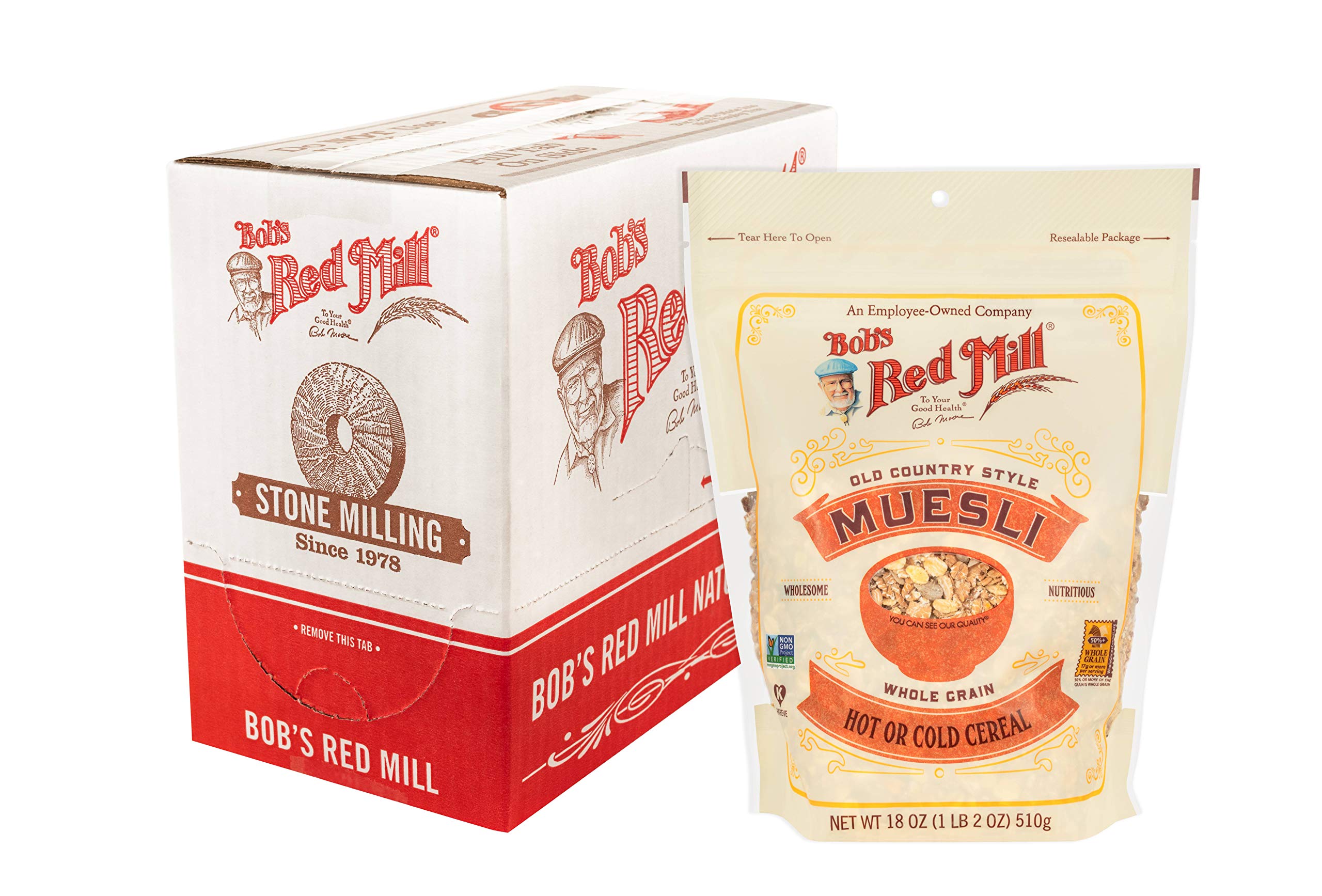 Bob's Red Mill ambiente de cocina con muesli en despensa, almacenamiento fácil