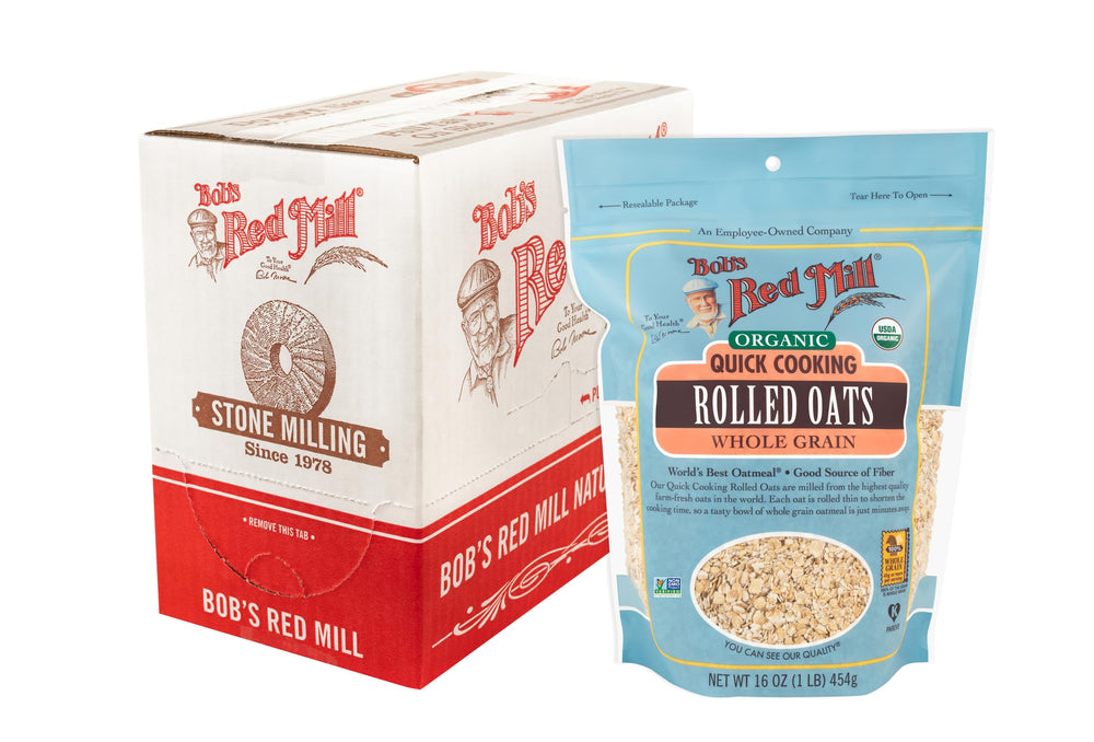 Bob's Red Mill frente del paquete mostrando marca y tamaño, fácil reconocimiento