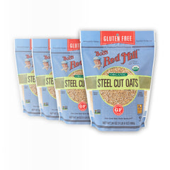 Bob's Red Mill front packaging showing gluten-free organic steel cut oats for pantry benefit