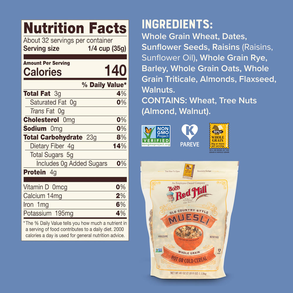 Bob's Red Mill muesli remojado como overnight oats con yogurt, listo al despertar