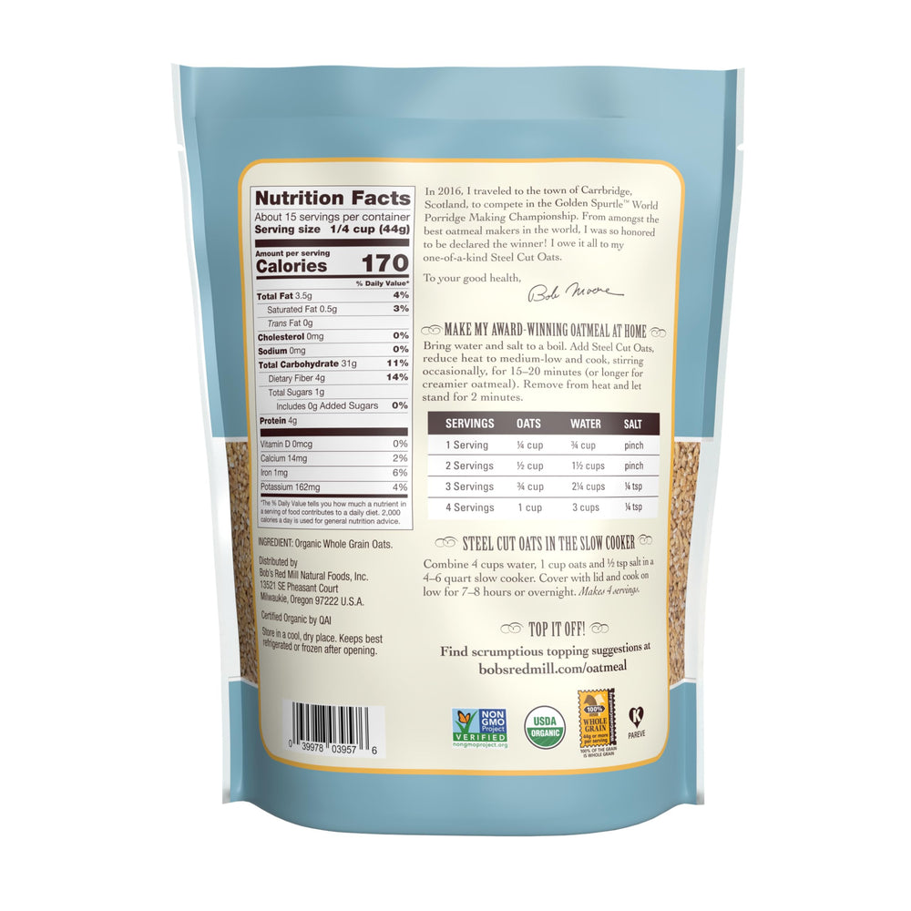 Bob's Red Mill porridge en cuenco listo para servir con toppings saludables