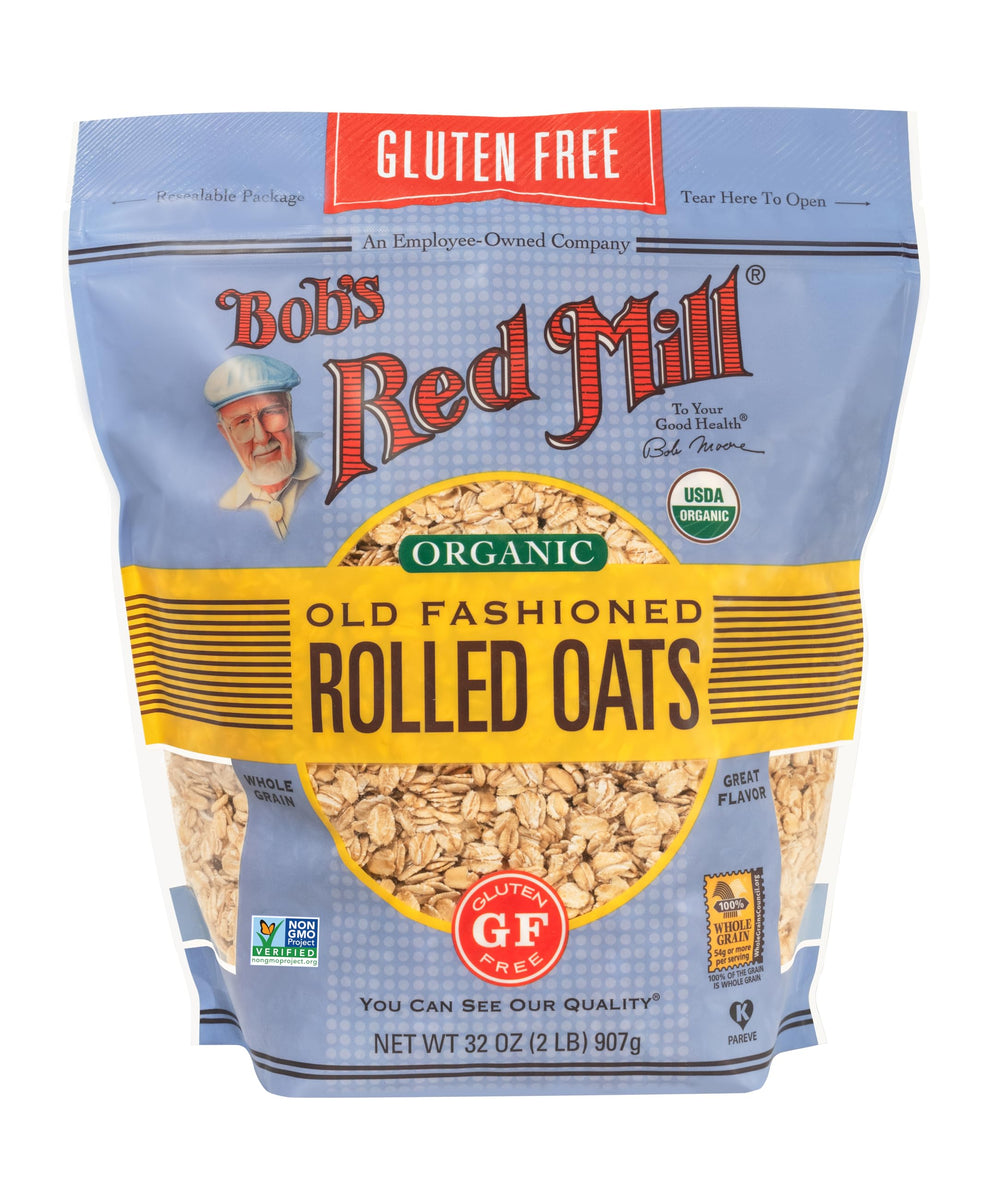 Bob's Red Mill open bag top view displaying oats for easy scooping
