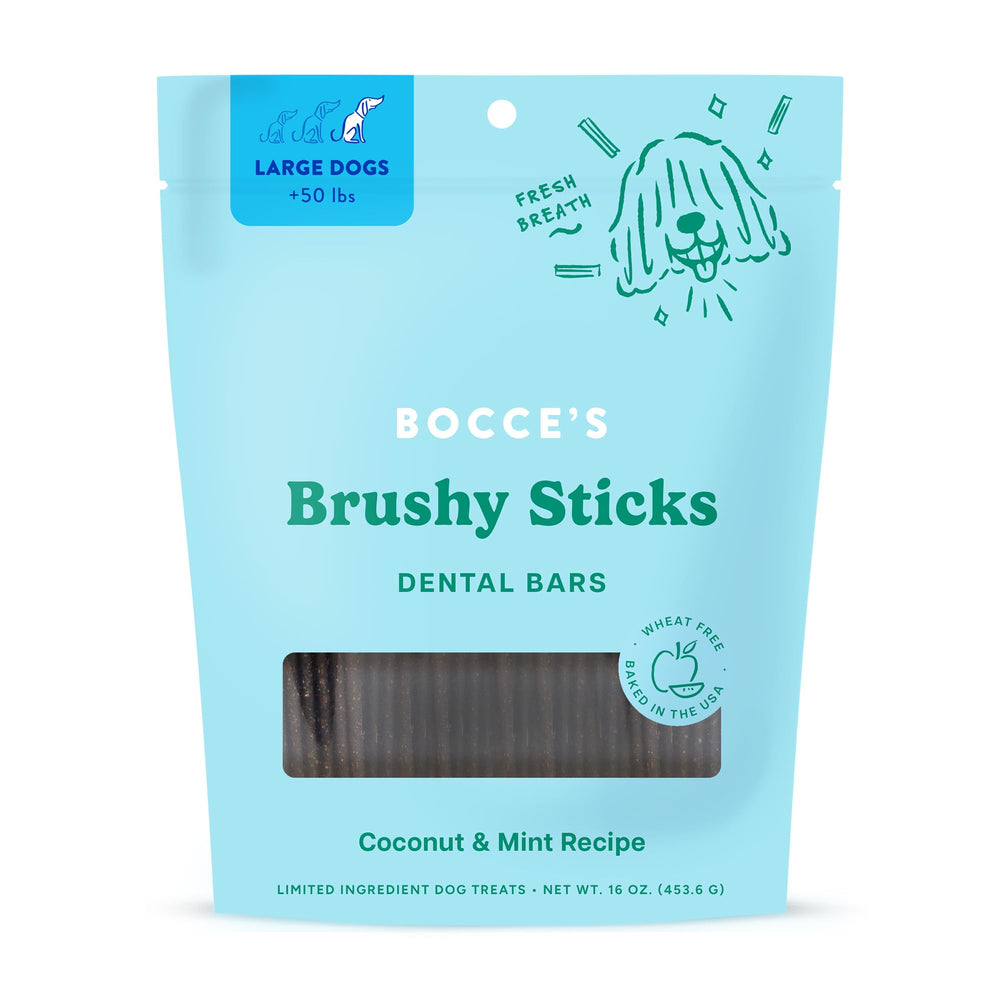 Bocce's Bakery empaque frontal y tamaño de 16 oz para razas grandes