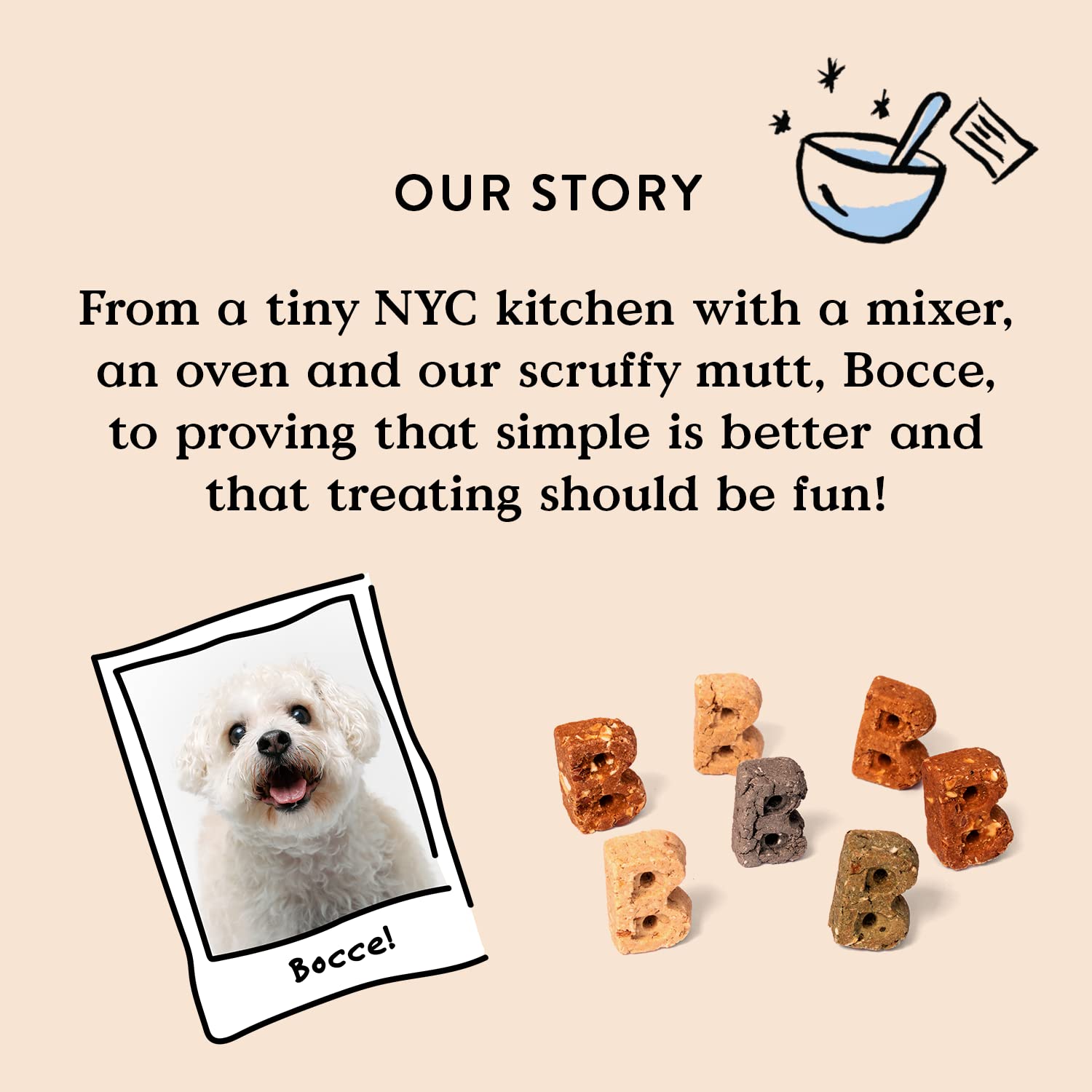 Bocce's Bakery comparación de tamaño Large junto a una pata de perro